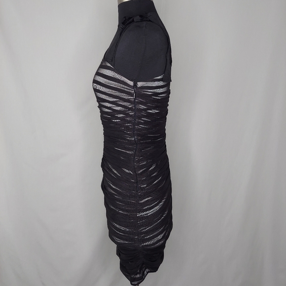 BCBGMaxazria Dress Mini Bodycon Mesh Striped Ribbon Tie One Shoulder Stretch XS - Picture 5 of 5